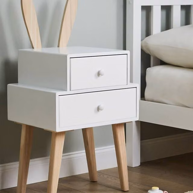 Wyld and Coco Bunny Ear Nightstand in White Finish with 2 Drawers – 1