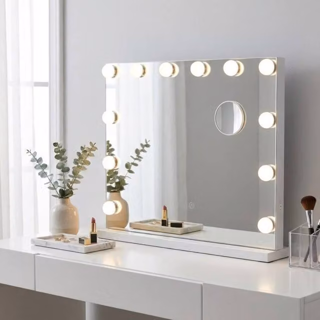 Garden Greatness Cassini Illuminated LED Tabletop Vanity Mirror in White, W/D/H: 42.5 x 12.0 x 50.0 cm