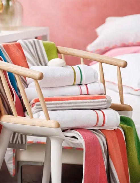 Designers Guild Pink Striped Embroidered Fluffy Pure Cotton Towel