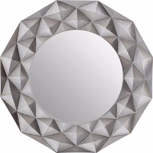 Orsina Hexa 3D Effect Round Geometric Wall Mirror in Silver