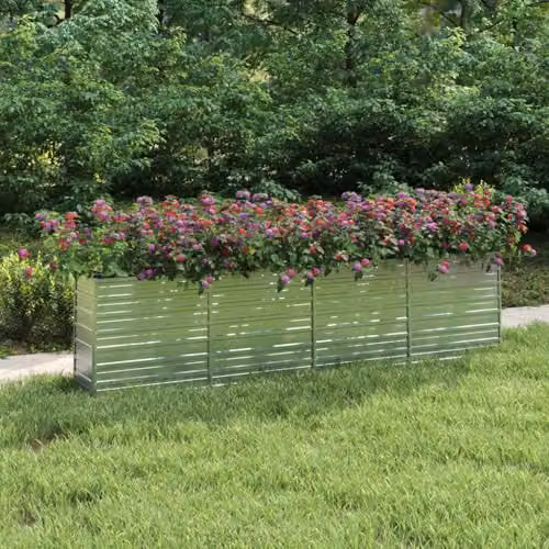 vidaXL Galvanised Steel Raised Bed in Silver, W: 320 cm, D: 40 cm, H: 77 cm – 2
