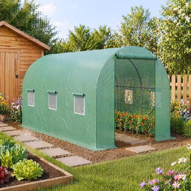 STILVORA Green Walk-In Polytunnel Greenhouse with Roll-Up Door and Windows, W/D/H: 200 x 200 x 200 cm