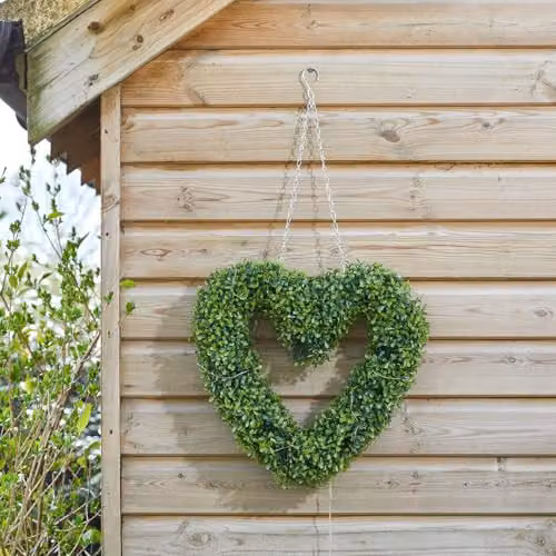 mysmartbuy Green Boxwood Heart Artificial Topiary Hanging Outdoor Garden Decoration, 40 cm