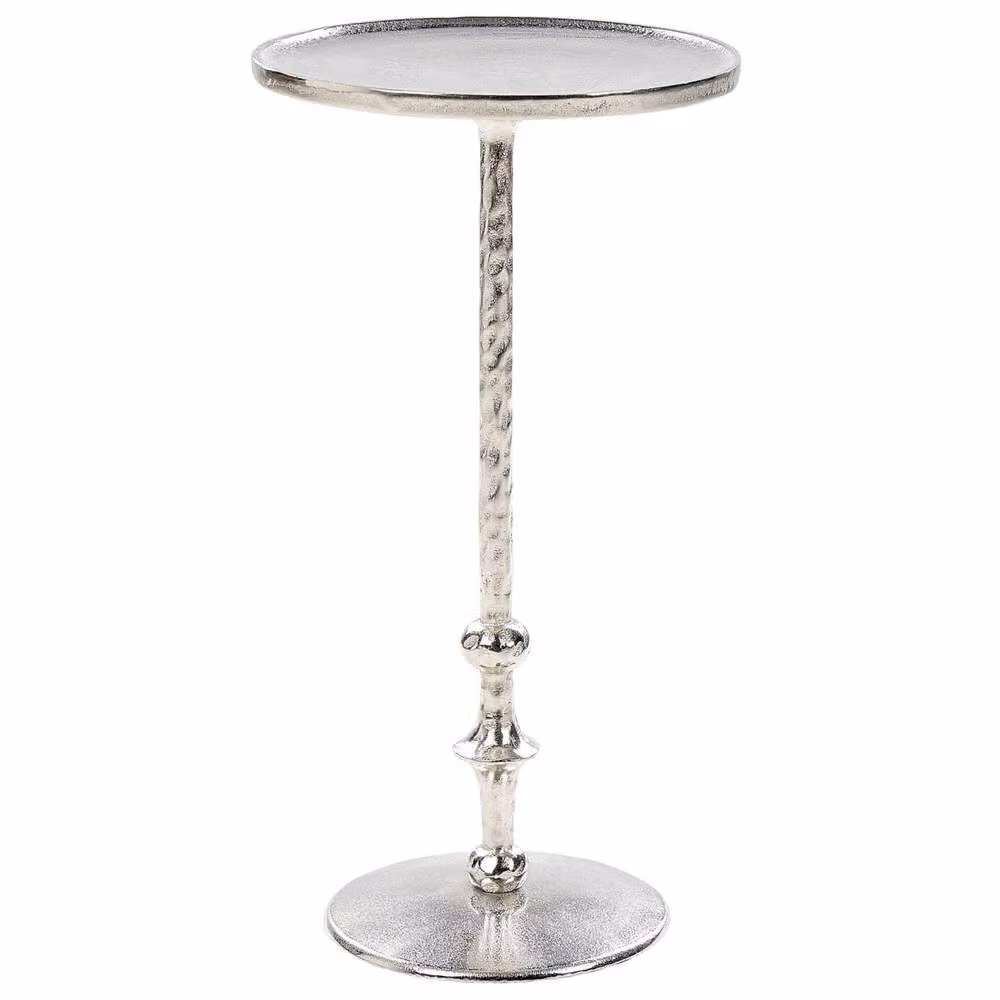 Wyld and Coco Silver Aluminium Round Geometric Side Table, H 61 cm x W 32 cm x D 32 cm – 2