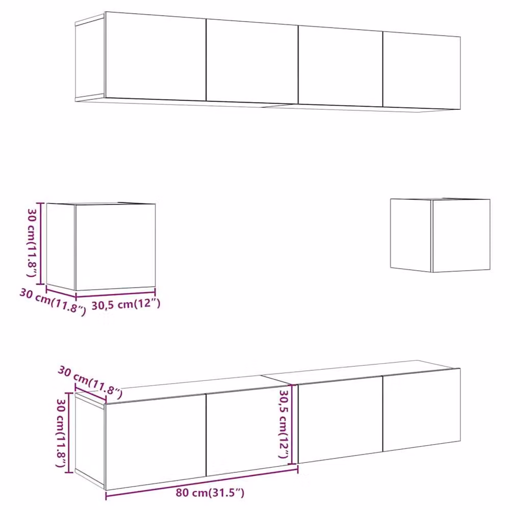 Berkfield Home 6 Piece Wall-mounted TV Cabinet Set in Brown Matt Engineered Wood – 4