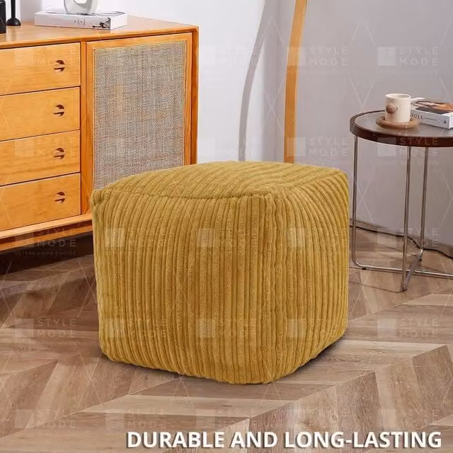 EONLION Mustard Yellow Beanbag Ottoman Footstool with Cord Detail, Diameter: 100 cm