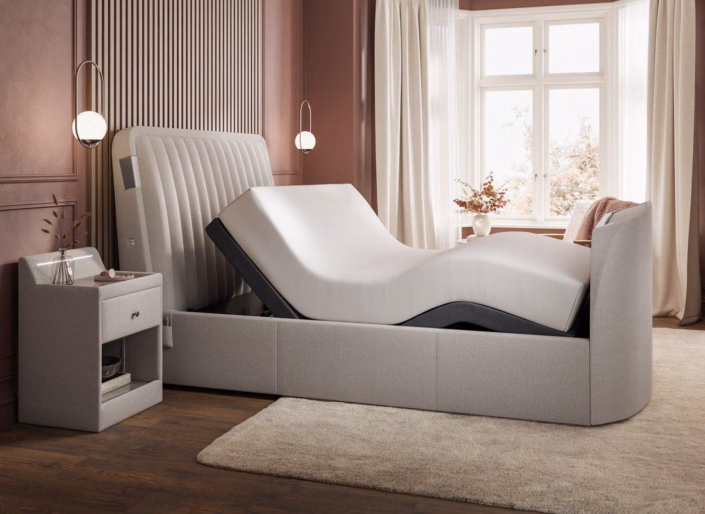Dreams Yokohama Adjustable TV Bed in Grey Upholstered Fabric