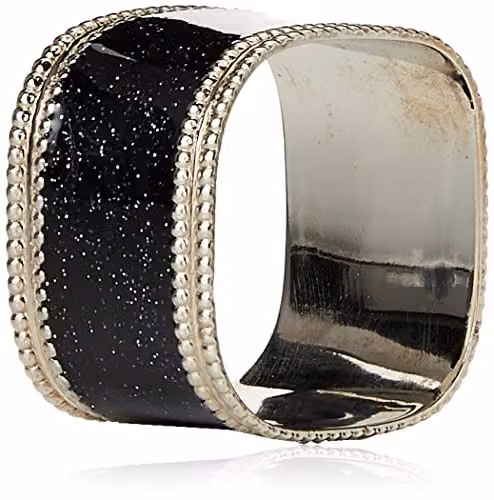 Premier Housewares Square Glitter Metal Napkin Rings, Black, Set of 4, H4 x W3 x D4 cm – 4
