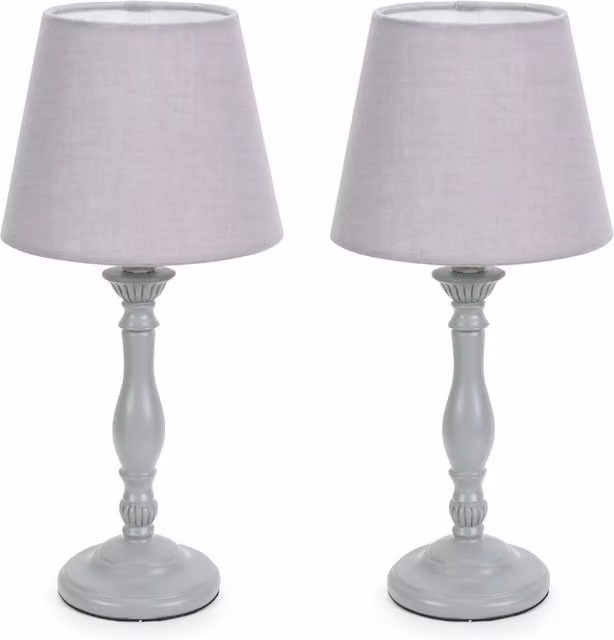 ValueLights Pair of Sara Ceramic Table Lamps with Grey Fabric Tapered Shades