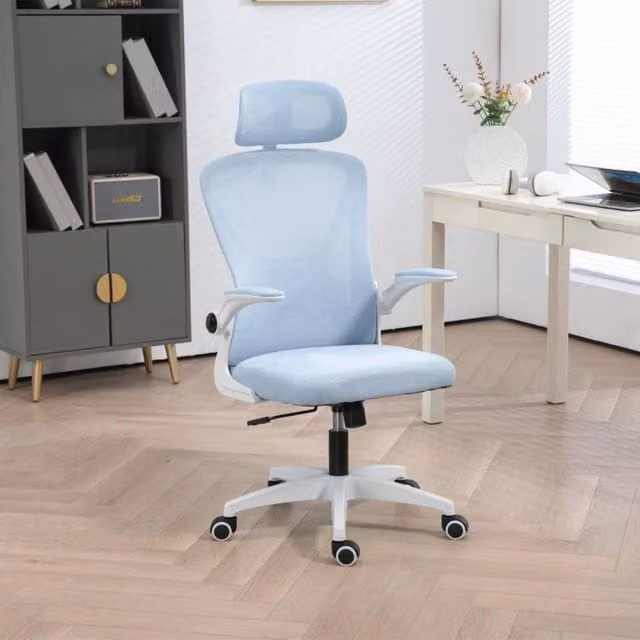 EONLION Executive Ergonomic Swivel Chair in Blue with Headrest and Armrests – 1