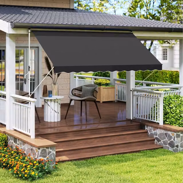 Outsunny Adjustable Floor-To-Ceiling Canopy in Black with Aluminium Frame and Crank Mechanism