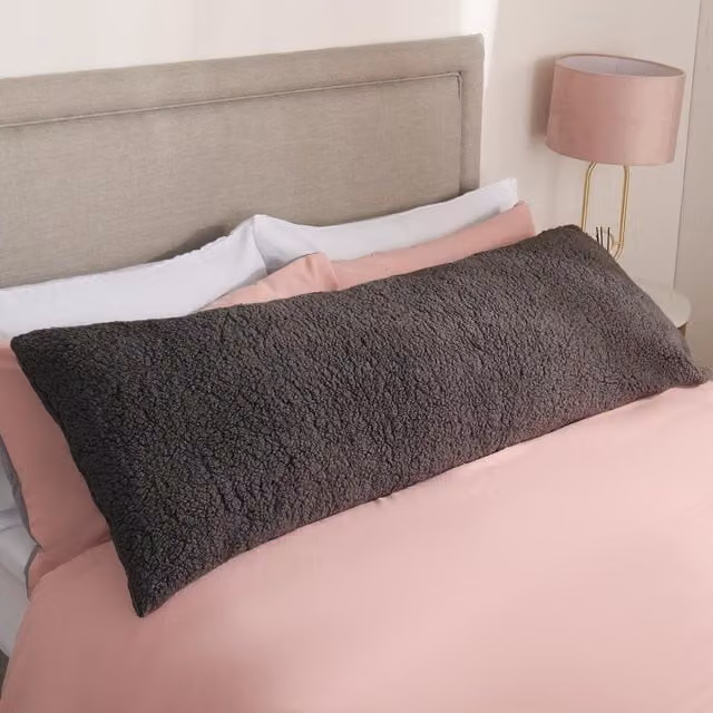 OHS Teddy Fleece Rectangular Lumbar Support Pillow in Grey Anthracite