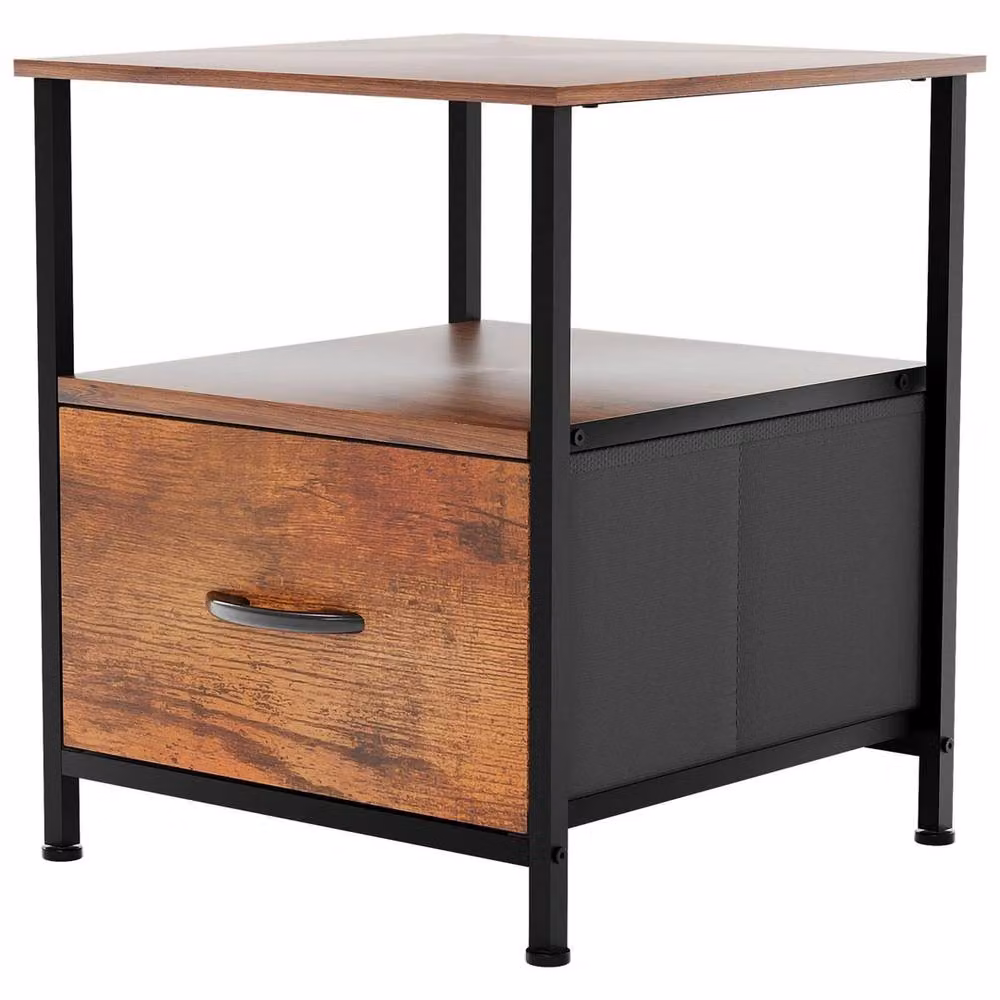 FORGEVIO Modern Brown Metal Single Drawer Chest of Drawers and Bedside Cabinet – 6