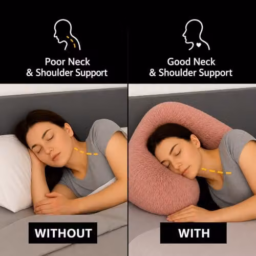 NIGHTZONE Teddy V Shaped Maternity Pillow and Fleece Cover Set in Blush Pink – 6