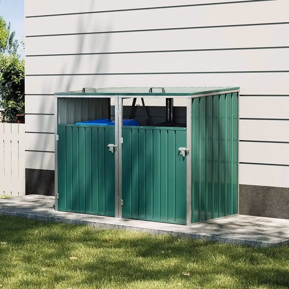 KORVIXA Galvanised Steel Double Bin Wheelie Bin Storage in Green – 3