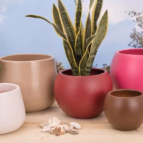 Verano Spanish Ceramics Beige Cylinder Indoor Plant Pot Set of 2, Height: 20.5 cm – 3
