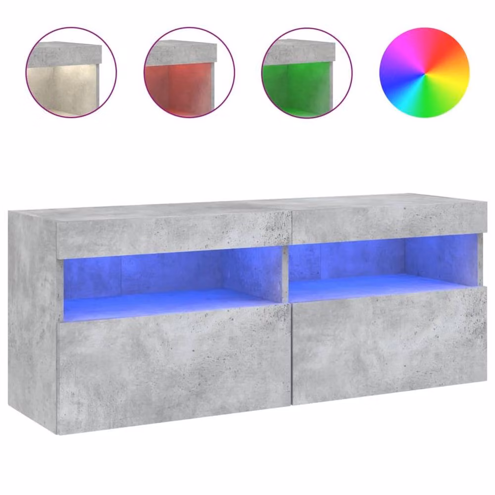 Berkfield Home TV Wall Cabinet with LED Lights in Concrete Grey, W/D/H: 100 x 30 x 40 cm – 3