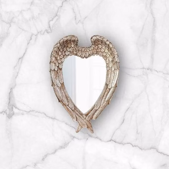 Marco Paul Feather Heart Small Abstract Hanging Wall Mirror in Silver – 1