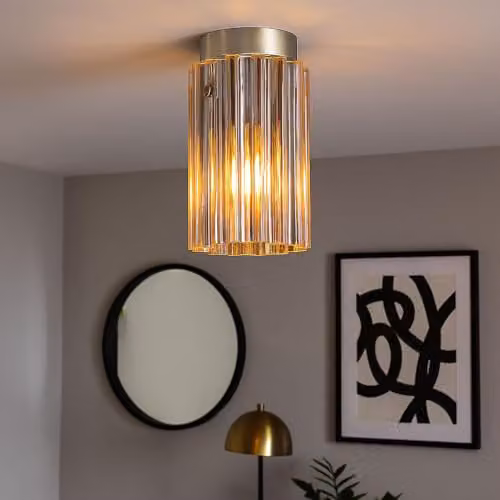 Netlighting Cayden Modern Cylinder Ceiling Light in Silver with Transparent Glass Shade for Living Rooms and Hallways, E27, 1x Bulb – 2