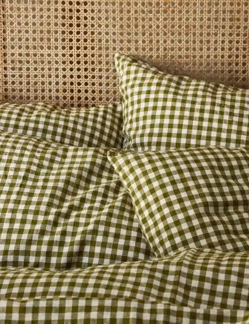 Piglet In Bed Linen Rich Gingham Pillowcase Set in Dark Green Mix