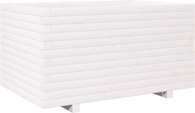 Berkfield Home White Solid Pine Wood Garden Planter W: 90 cm, D: 60 cm, H: 49.5 cm