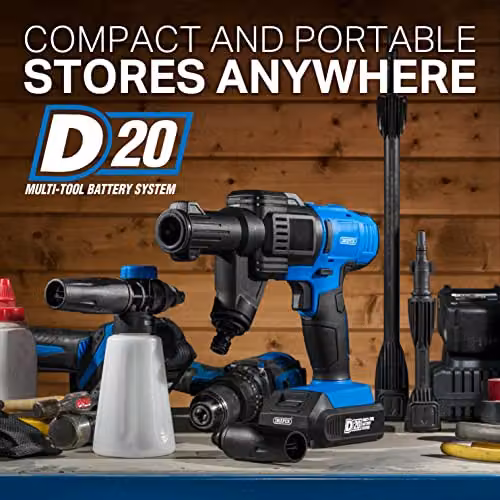 Draper PW16 Cordless Pressure Washer with 2Ah D20 Battery and Charger, 16 Bar, Blue – 3