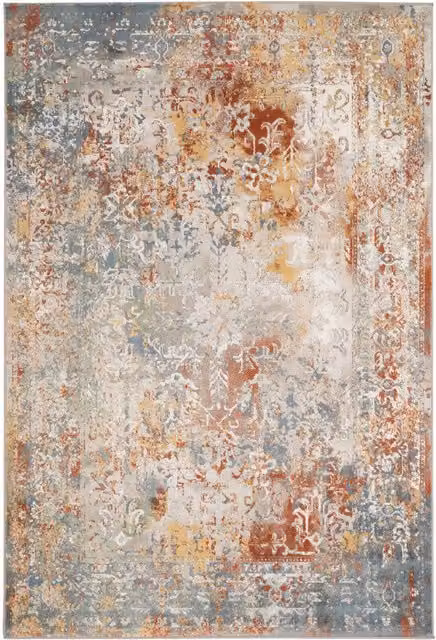 The Rug House Multicolour and Grey Abstract Boho Distressed Rectangular Area Rug W: 150 cm, D: 80 cm