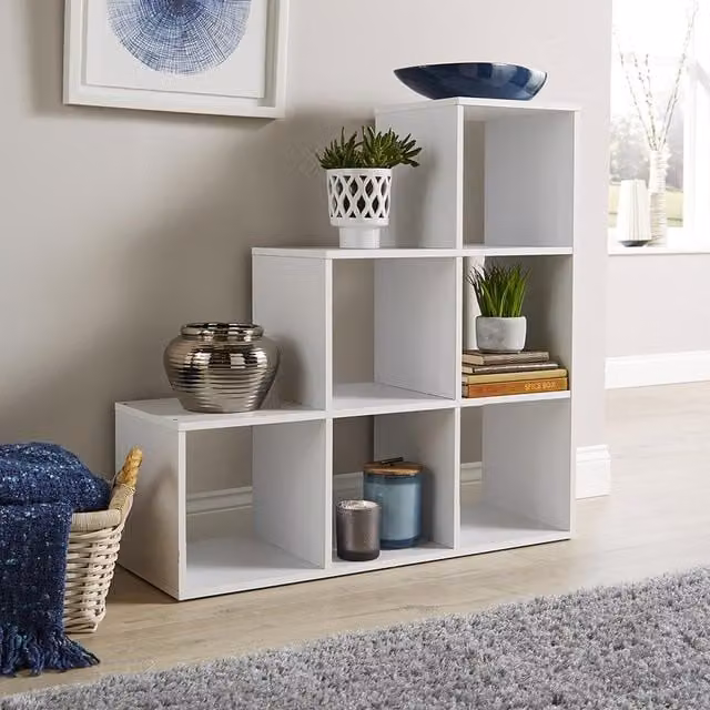 Home Source 6 Cube Staircase Storage Shelf Unit in White