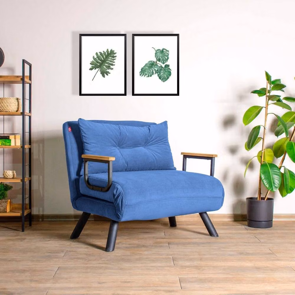 CALICOSY SANDO Convertible Fabric Armchair with Metal Legs in Blue, Width: 67 cm – 2