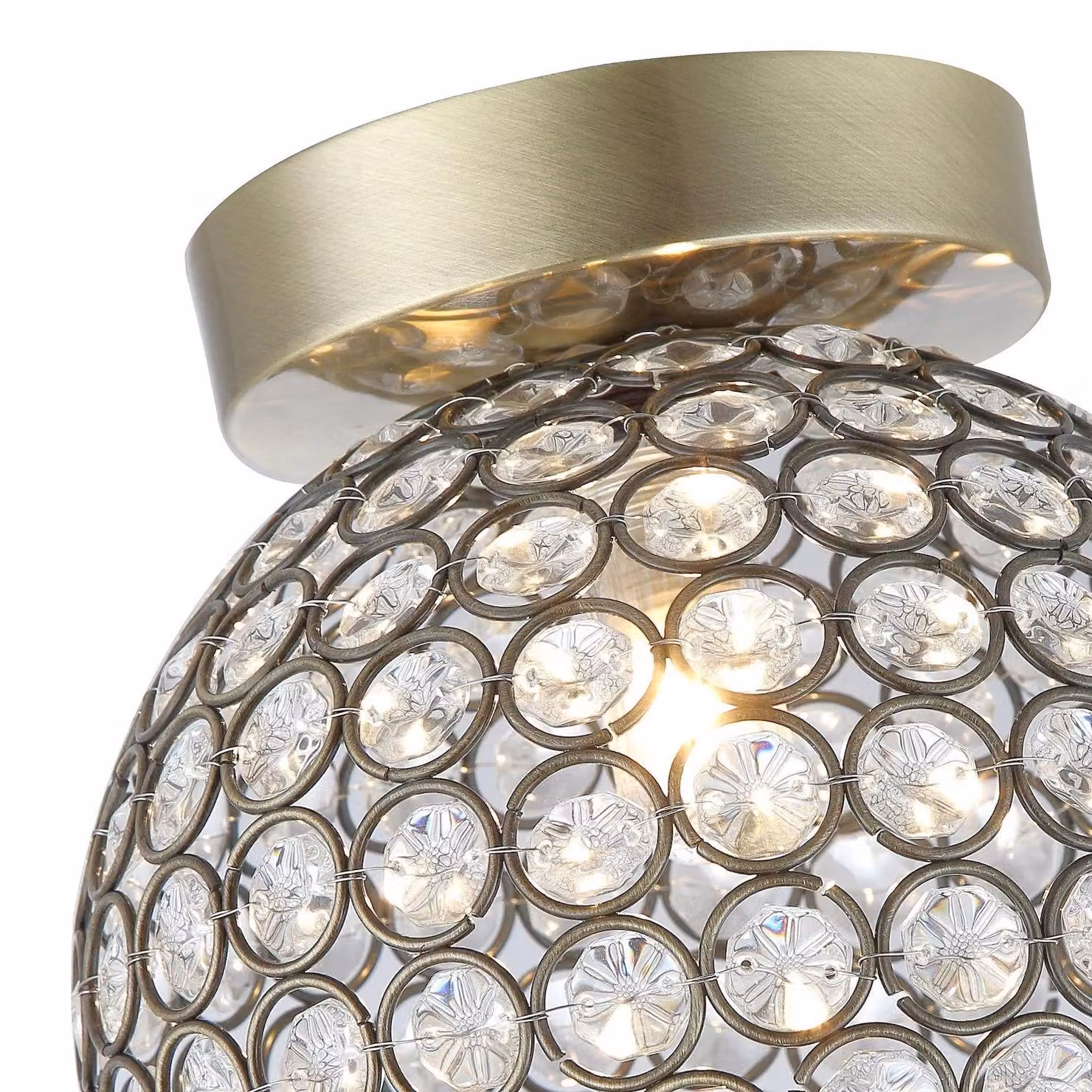 Happy Homewares Modern Round Metal and Transparent Beaded Glass IP44 Rated Bathroom Ceiling Light in Gold/Brass – 3