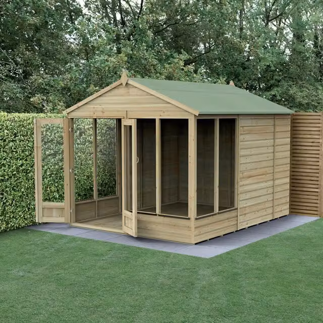 Beckwood Apex Summerhouse in Brown Wood with Gable Roof and Windows