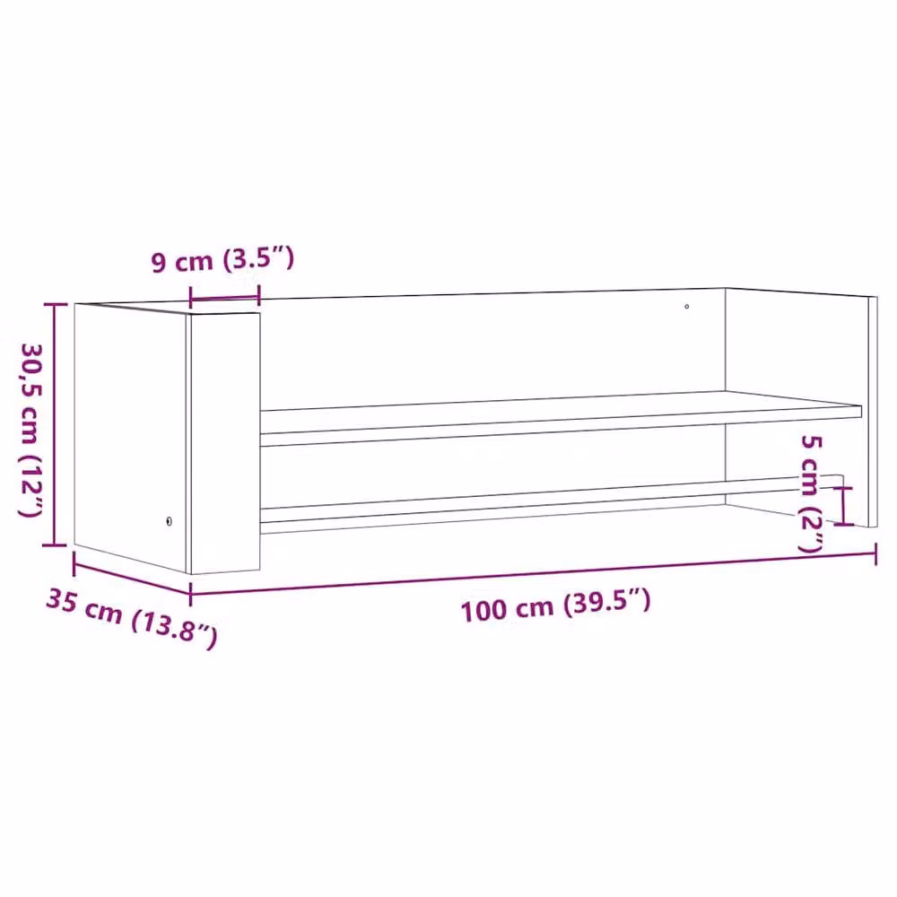 Berkfield Home Black Wall Mounted Shelf in MDF, W/D/H: 100 x 35 x 30.5 cm – 6
