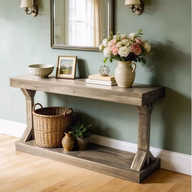 VOGREX Narrow Wood Accent Console Table in Grey