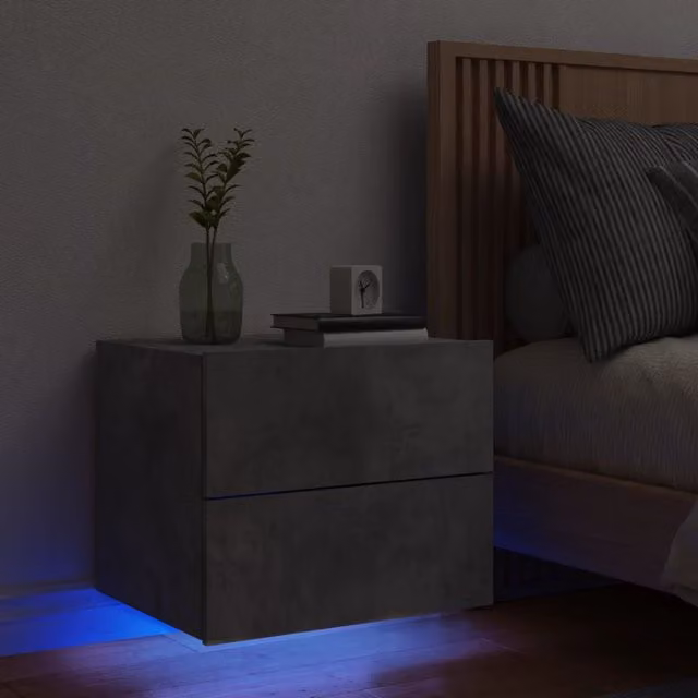 Berkfield Home Wall-mounted Bedside Cabinet with Integrated LED Lights in Grey Concrete Matt Finish