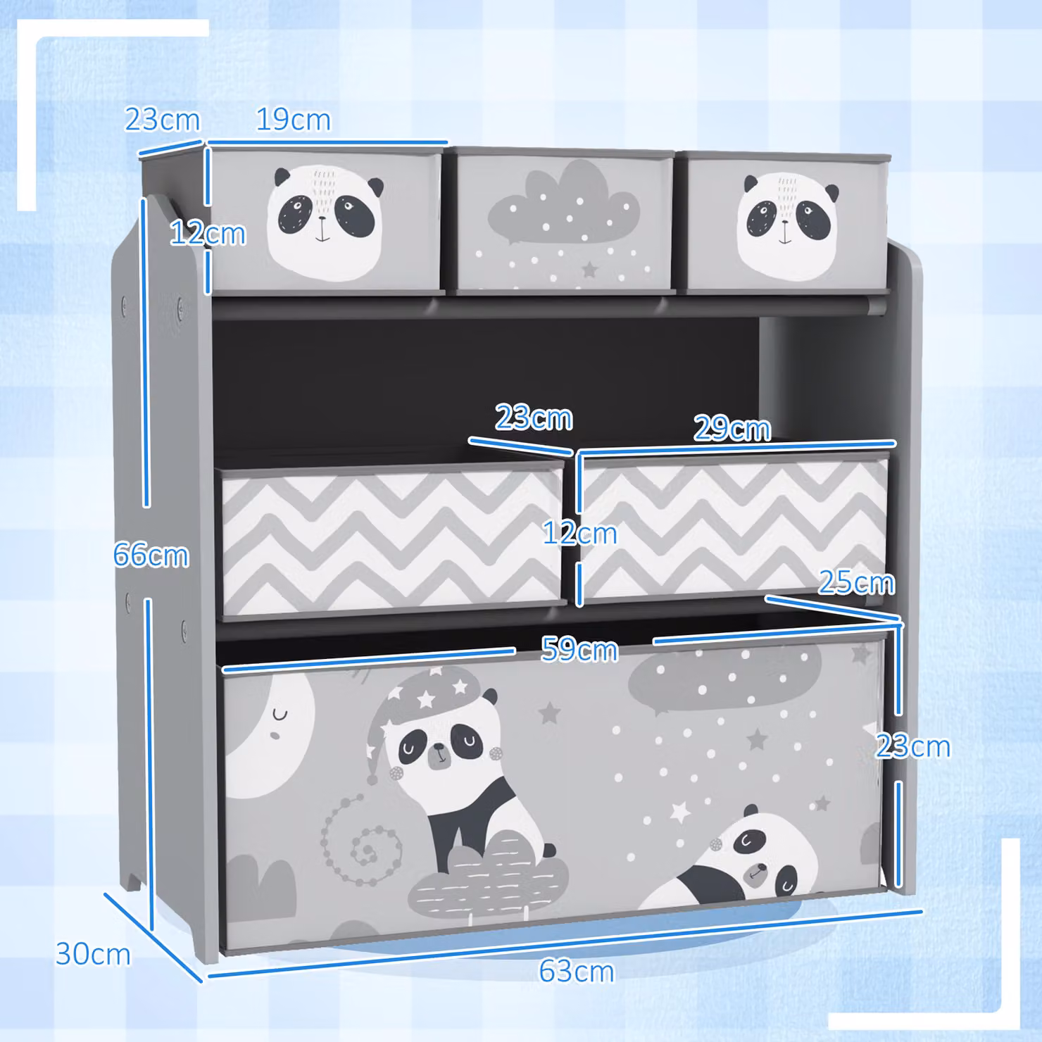 ZONEKIZ Kids Toy Storage Organiser with Six Fabric Bins, Grey – 3