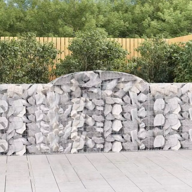 Berkfield Home Arched Gabion Baskets, 12 Piece Set, Silver Galvanised Steel, W: 300 cm, D: 30 cm, H: 100-120 cm