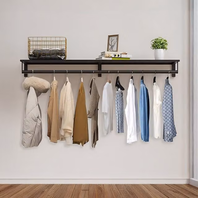 Lifeideas Modern Matt Black Metal Wall Mounted Clothes Rack