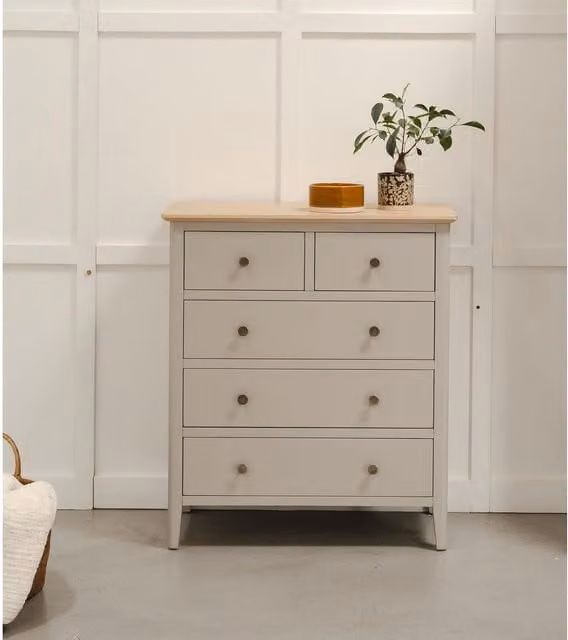 Pembroke Chest of Drawers with Oak Top in Grey and Brown, W/D/H: 90 x 40 x 80 cm