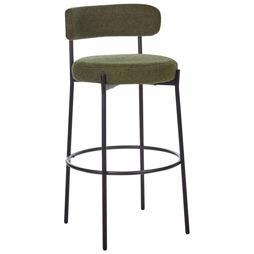 Wyld Haus Set of 2 Dark Green Boucle Armless Bar Stools with Matt Metal Legs – 3
