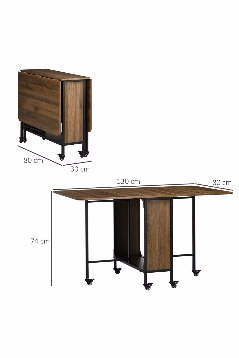 ERGOVEXA Six-Person Butterfly Drop Leaf Dining Table in Brown, W/D/H: 130 x 80 x 74 cm – 2