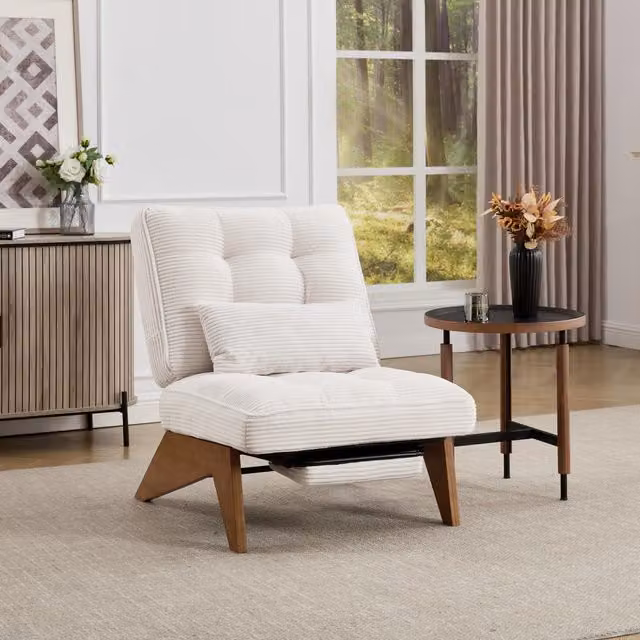Aosom Beige Reclining Accent Chair with Foldable Ottoman and Lumbar Pillow, W/D/H: 73 x 127 x 90 cm