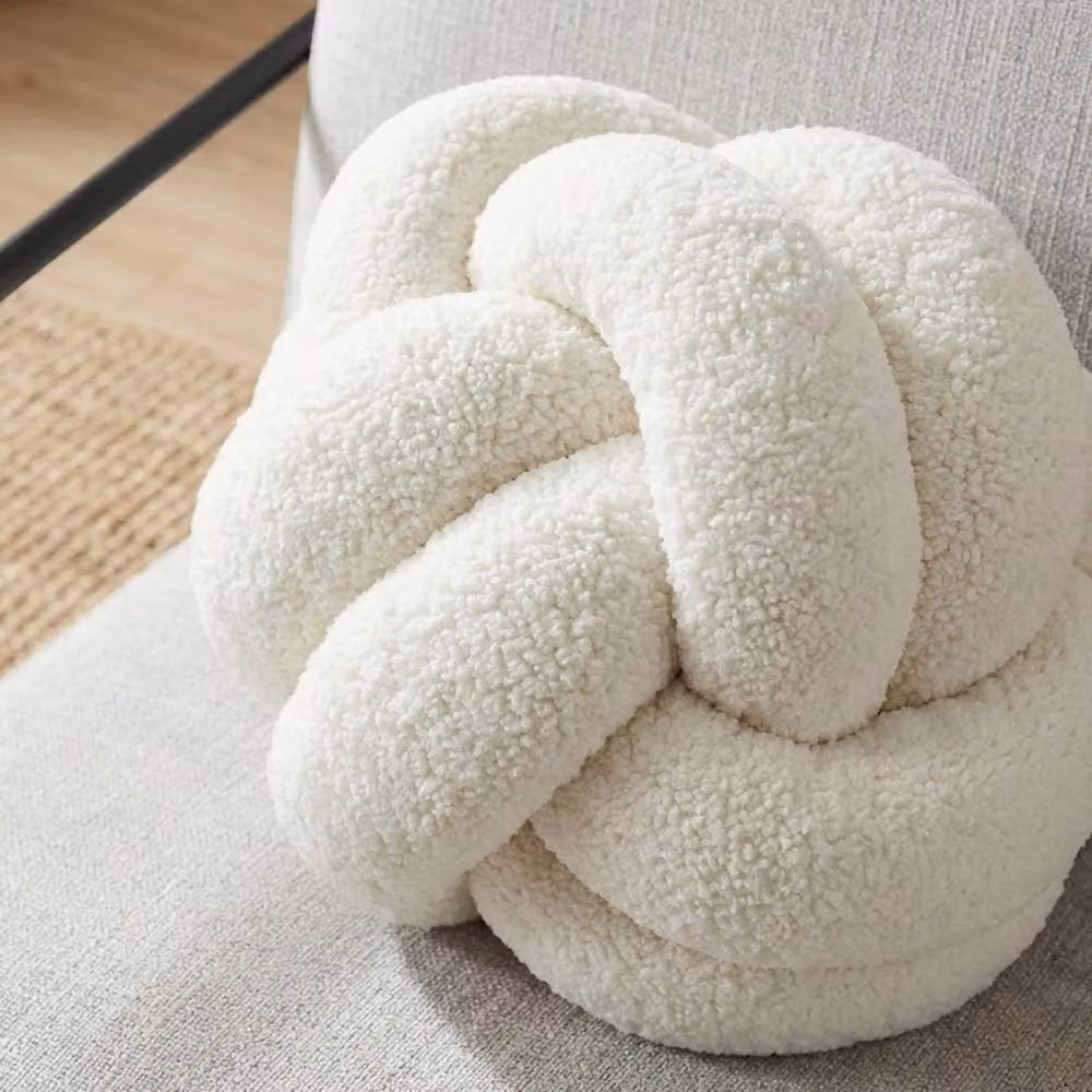 Garden Greatness Round Boucle Knott Fleece Cushion in White and Multicolour, Diameter: 30 cm – 2