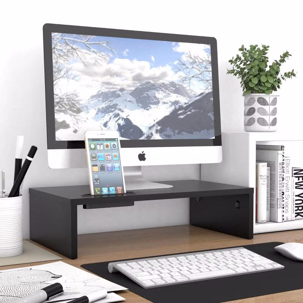 SPETLEK Modern Wood Monitor Stand for TV, PC, Laptop or Speakers in Black – 2