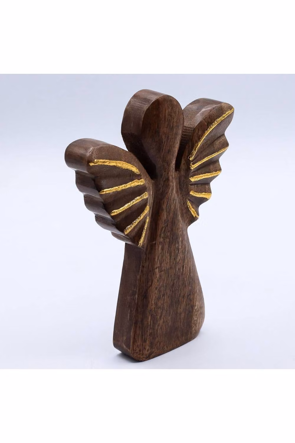 KDMD Large Hand-Carved Mango Wood Angel Decor with Gold Wings in Brown, Tabletop Accent – 2