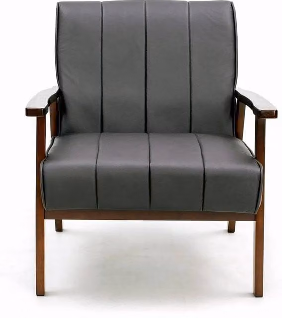 KORVIXA Modern Black Synthetic Leather Armchair with Solid Wood Frame, Width: 100 cm