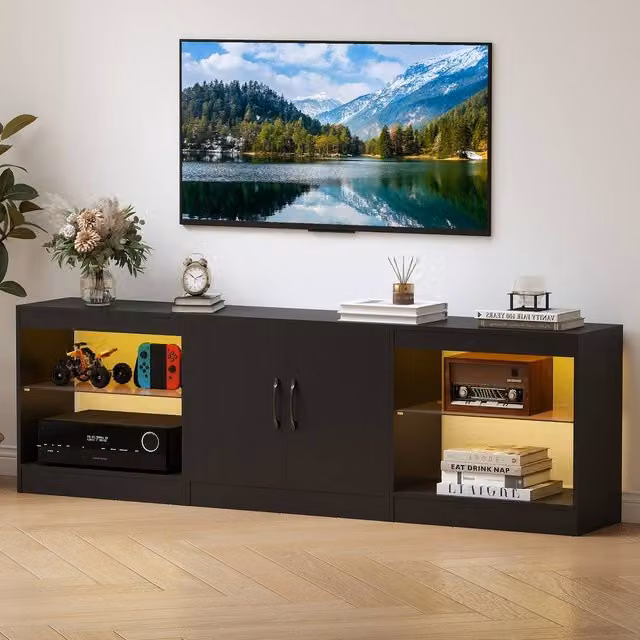 Costway 3-in-1 Modular TV Stand and Entertainment Centre with LED Lights in Black
