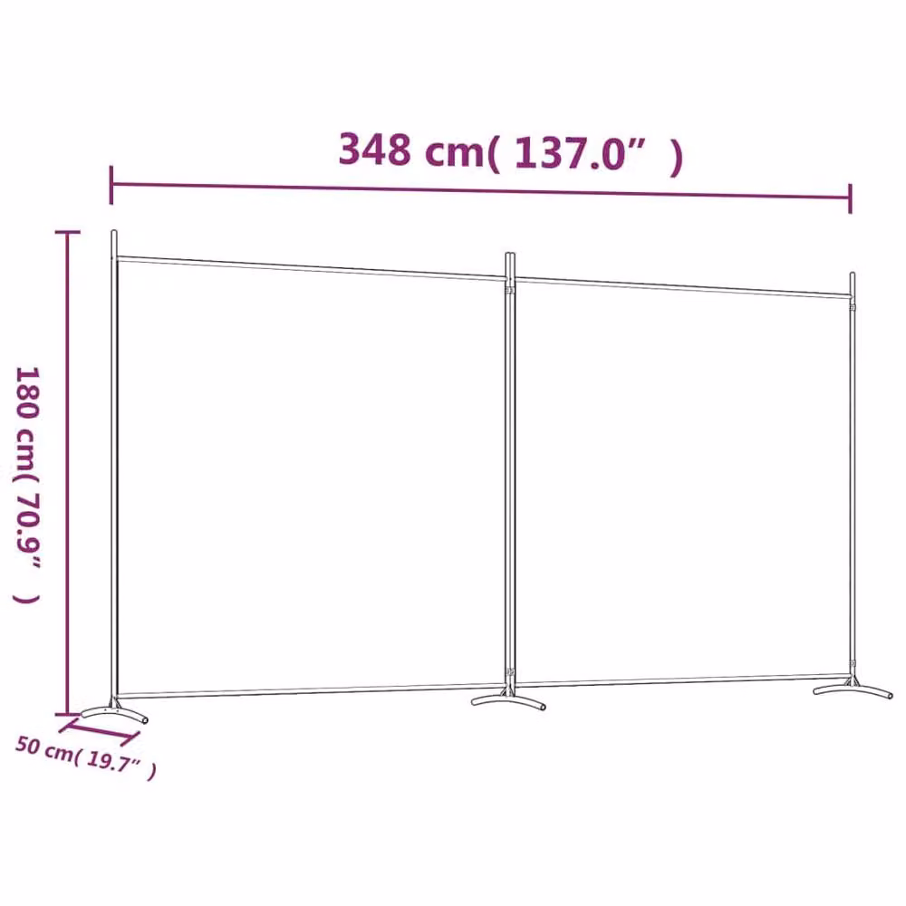 Berkfield Home 2-Panel Durable Room Divider in Black Fabric and Metal, W: 348 cm, H: 180 cm – 6