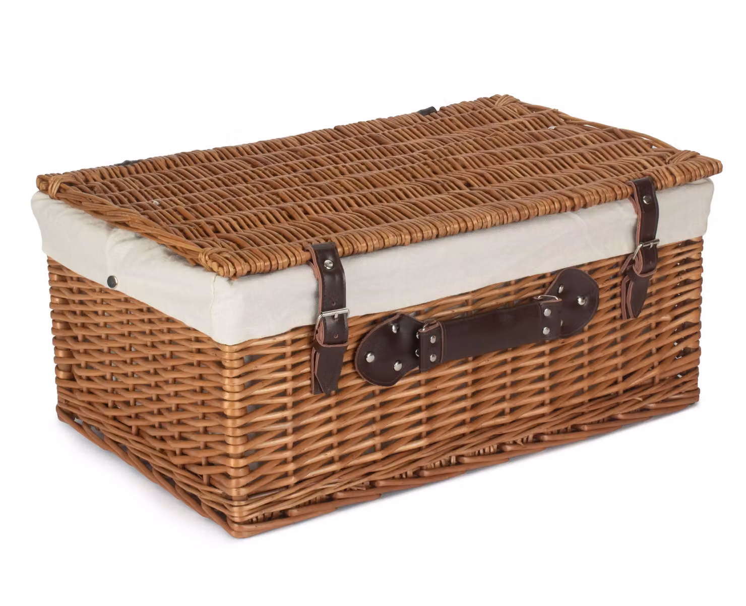 Red Hamper Double Steamed Wicker Picnic Basket with White Lining in Brown and Red, 56 cm – 2