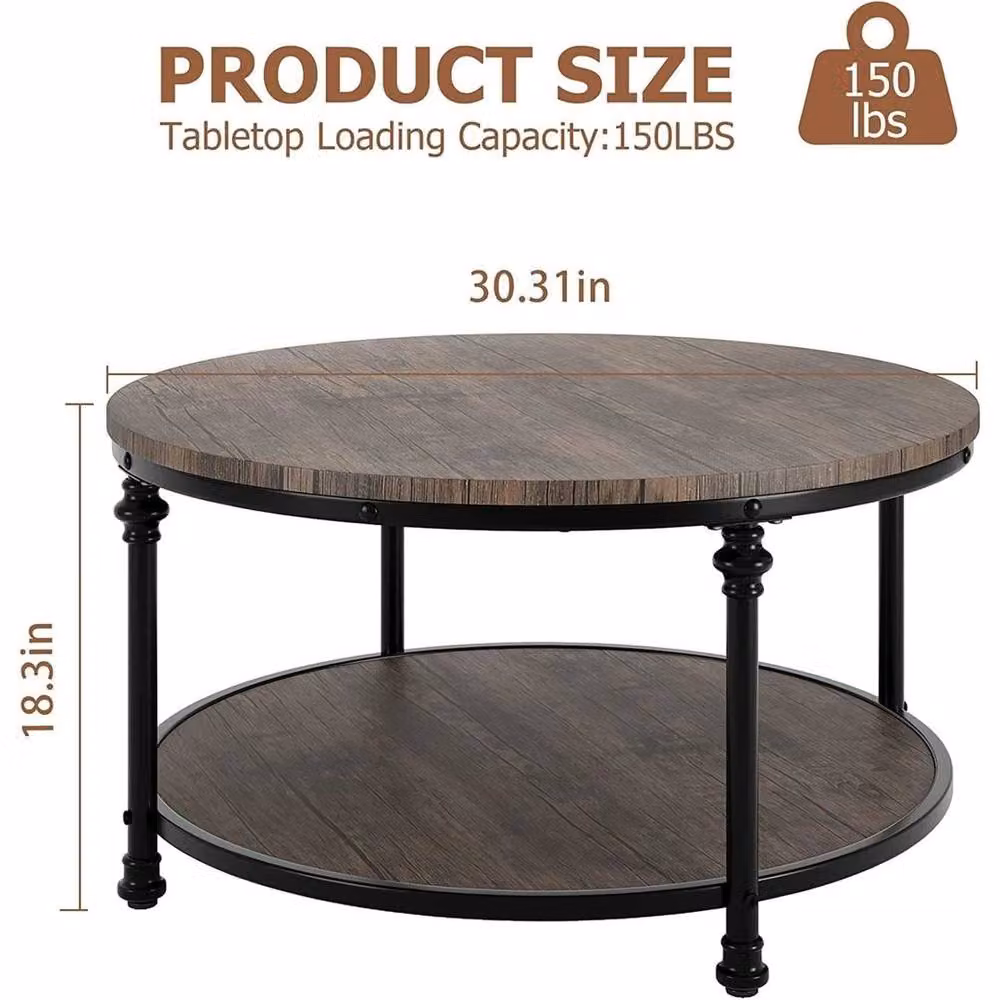 KORVIXA 2-Tier Round Wooden Coffee Table in Brown, Diameter: 100 cm – 2