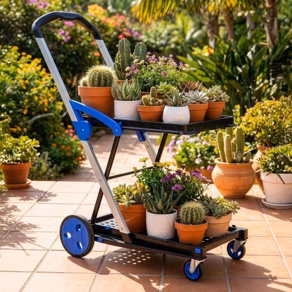 SPETLEK Folding Shopping Trolley Cart with Collapsible 2-Tier Platform, Blue, W: 40 cm, D: 40 cm, H: 108 cm – 6